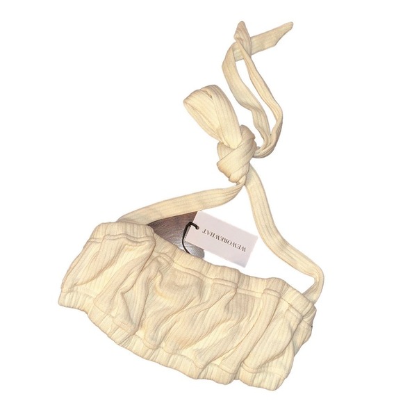 Revolve WeWoreWhat Women's Summer Halter Neck Tie Bra Top Size M Cream N… - Picture 2 of 7